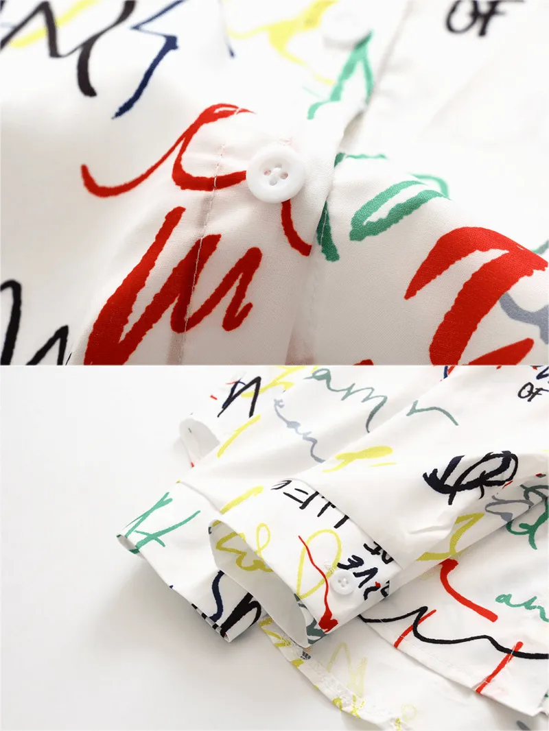 Alphabet Graffiti Print Fashion Loose Daily Casual Shirts