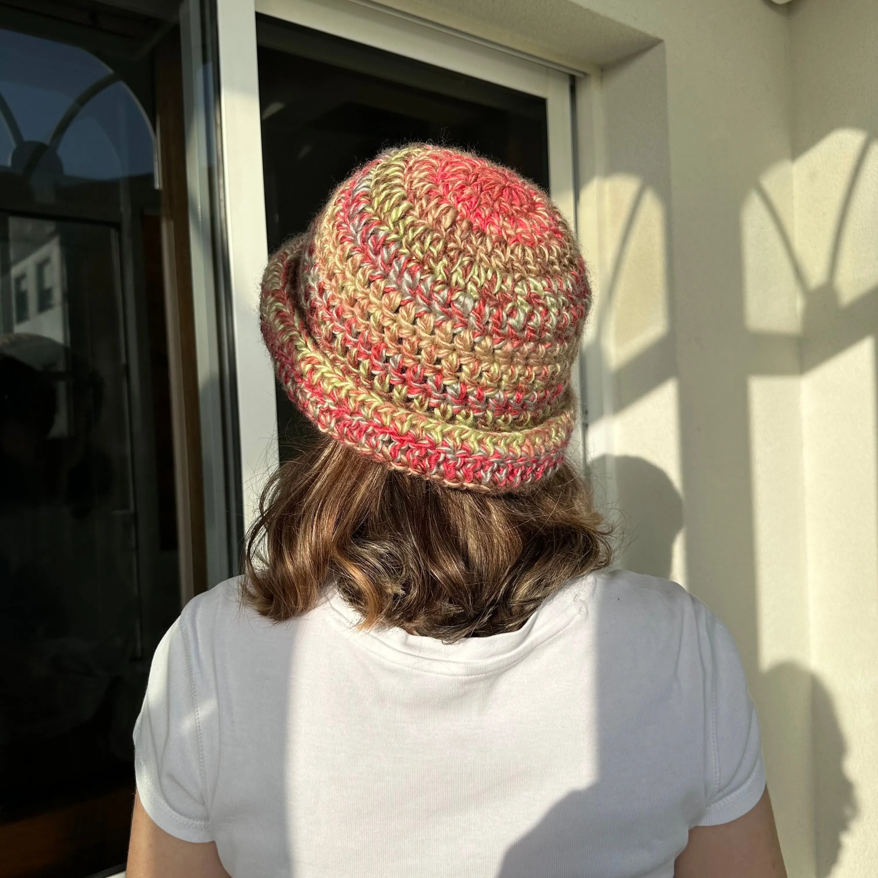 Handmade Fireburst chunky crochet bowler hat