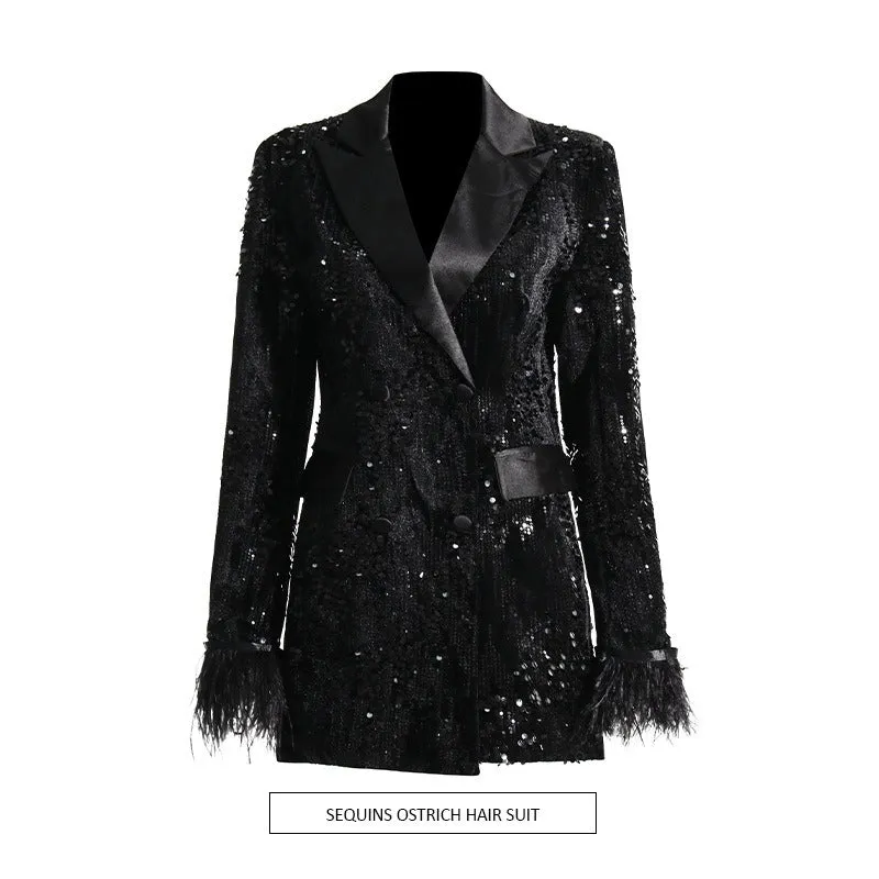 Sequin Spliced Midi Blazer